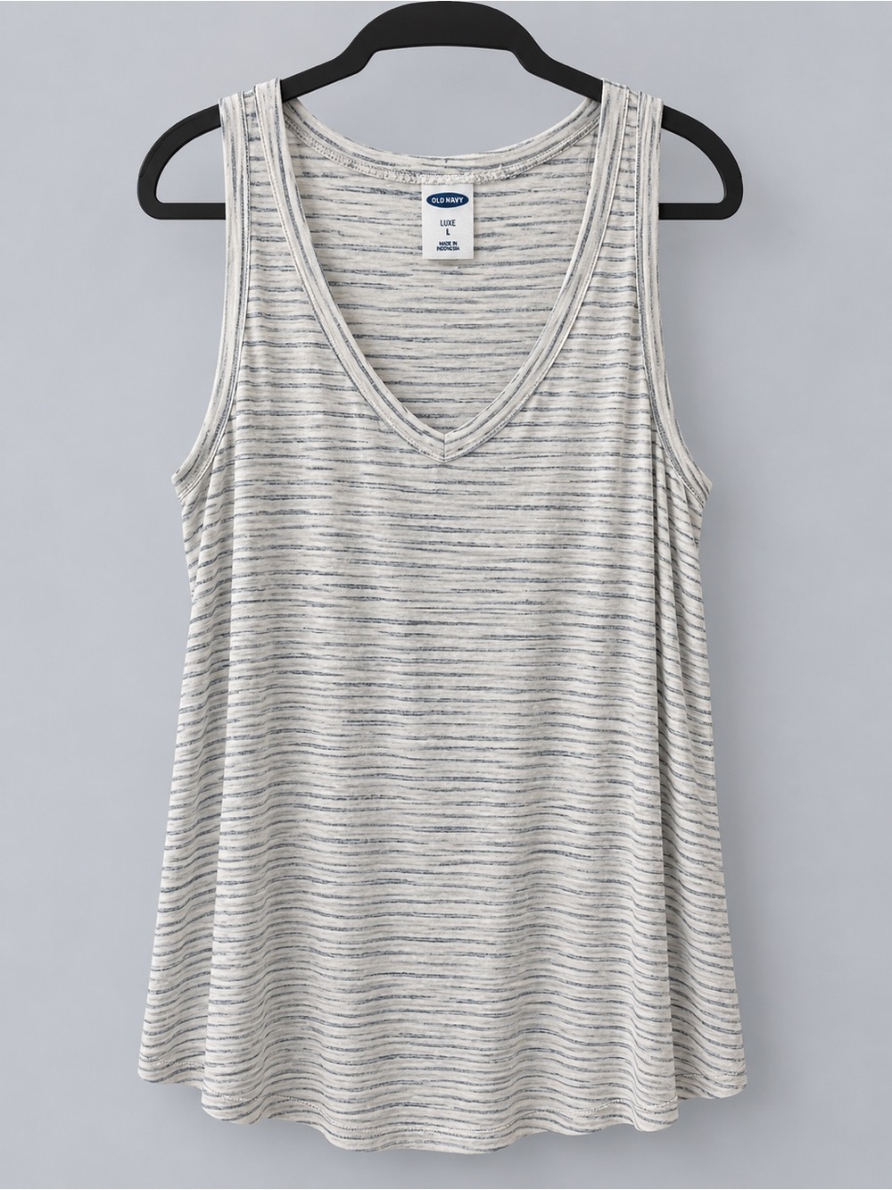 Old Navy Light Cream and Gray Striped V-Neck Tank